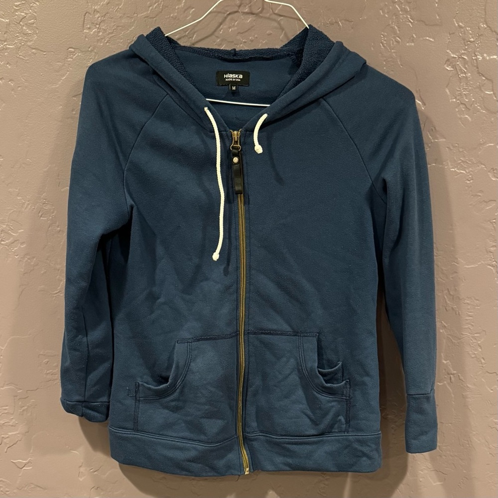 Hlaska Navy Blue Zip-Up Hoodie - M